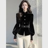 雀说爆款气质黑色丝绒上衣新款小众设计感收腰内搭衬衣AL9481 商品缩略图0