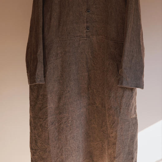 黄阿福｜色织重磅亚麻咖色连衣裙 商品图3