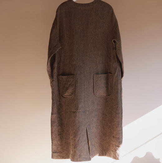 黄阿福｜色织重磅亚麻咖色连衣裙 商品图2