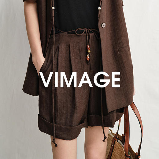 VIMAGE纬漫纪高腰松弛舒适休闲简约直筒宽松短裤2025夏季新款V2305907 商品图2