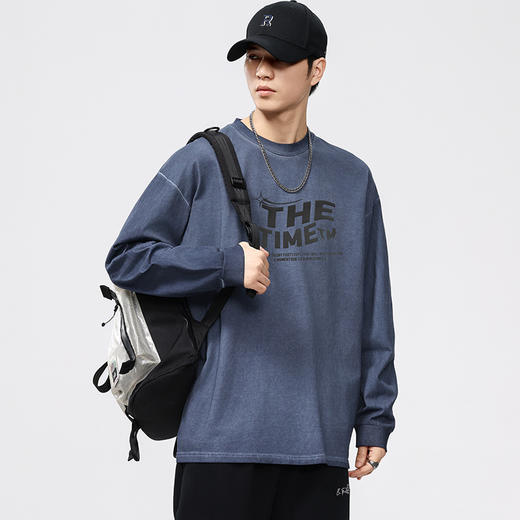 【DQ】大依优型大码男装280G美式复古长袖T恤男宽松炒色做旧上衣春季新品 商品图1