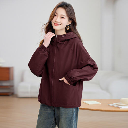 丁摩 风衣外套女春秋短款新款妈妈洋气宽松休闲百搭连帽夹克5ZF-2502 商品图2