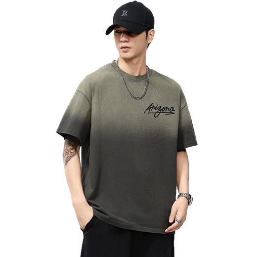 【100%棉】【DQ】大依优型大码男装染洗渐变圆领T恤男260G重磅宽松印花短袖半袖夏季新品上衣男士胖子潮流 商品图4