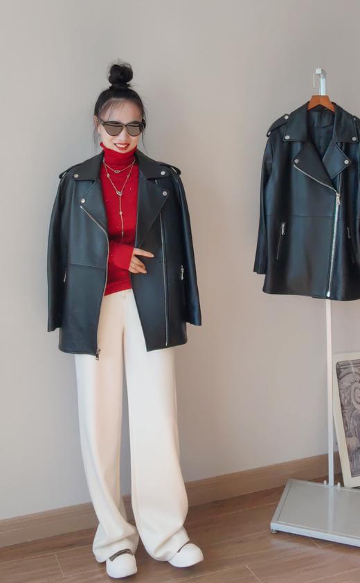 出口内销少量漏一手长羊皮大衣外套 酷飒机车皮衣 商品图7