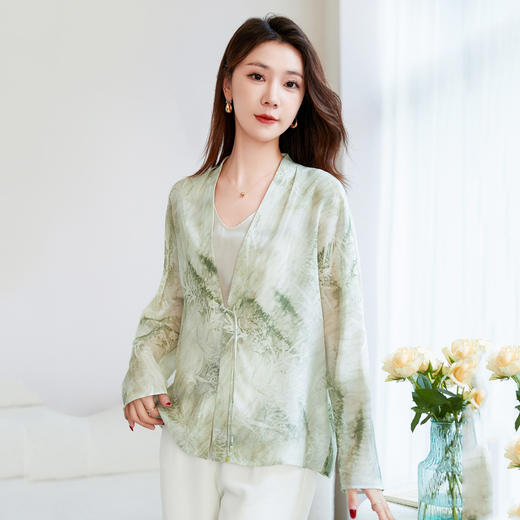 丁摩真丝衬衫女长袖衬衣新款气质休闲宽松显瘦古风印花桑蚕丝上衣AL12599600 商品图2