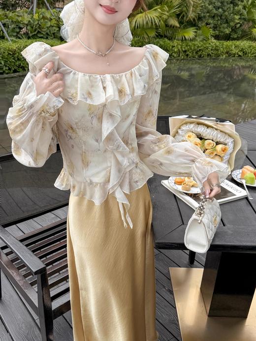 张心子【私有浪漫】春夏防晒气质天丝碎花一字肩上衣 U2502015 商品图8