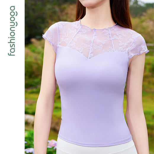凡圣瑜伽木耳边蕾丝拼接短袖 FC15320 商品图6