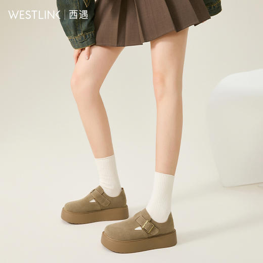 西遇勃肯女鞋新款早春百搭一脚蹬全包休闲复古单鞋增高厚底鞋V0047625 商品图2