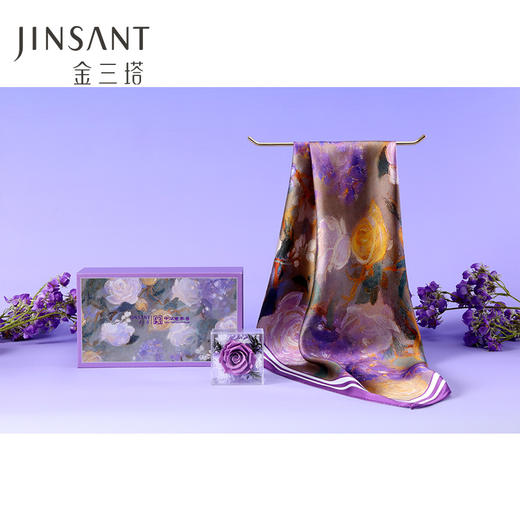 礼物】金三塔真丝印花方巾+玫瑰永生花送礼套装（玫瑰故事）JZHF802 商品图0