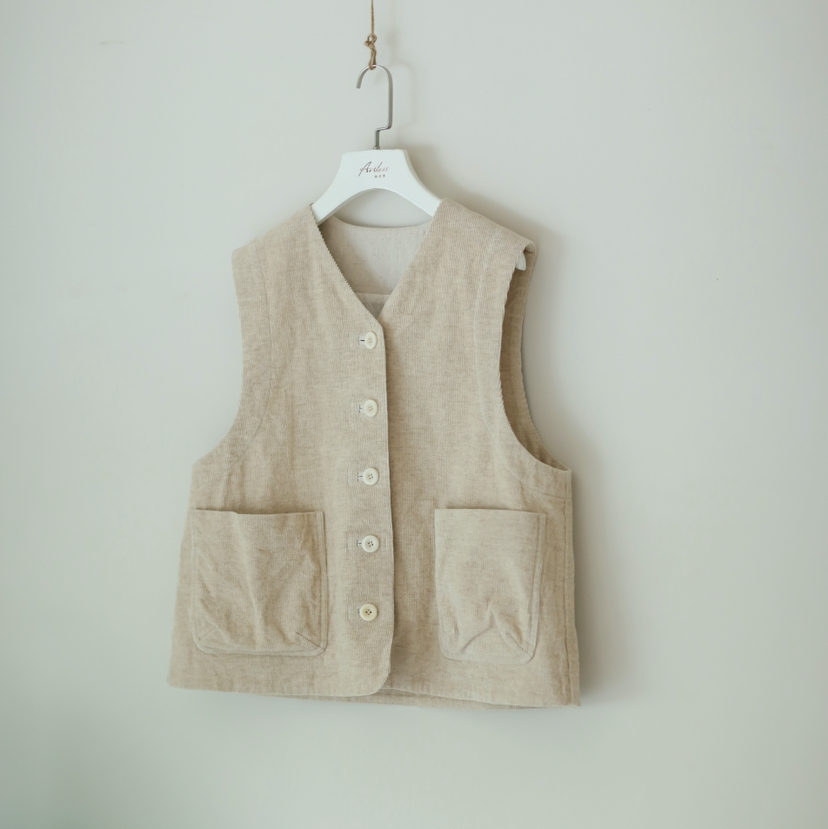 黄阿福｜原色亚麻棉灯芯绒宽松马甲