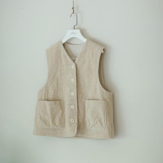 黄阿福｜原色亚麻棉灯芯绒宽松马甲 商品图0