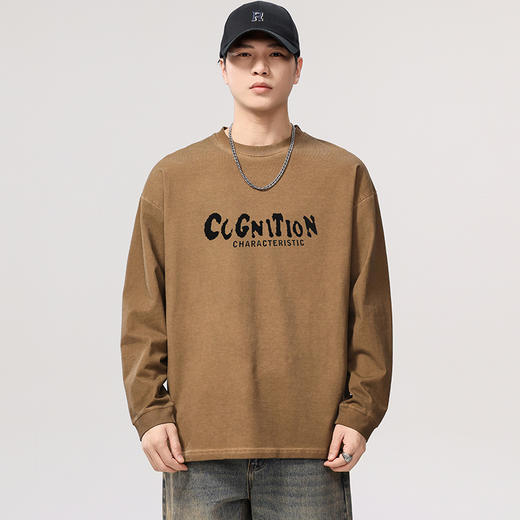 【DQ】大依优型大码男装炒色脏洗复古长袖T恤男宽松潮流做旧上衣春季新品 商品图1