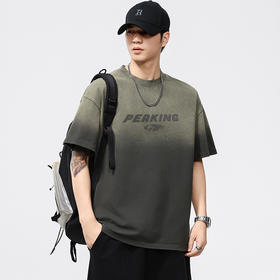 【100%棉】【DQ】大依优型大码男装重磅洗水渐变圆领T恤男宽松潮流纯棉短袖半袖夏季新品上衣