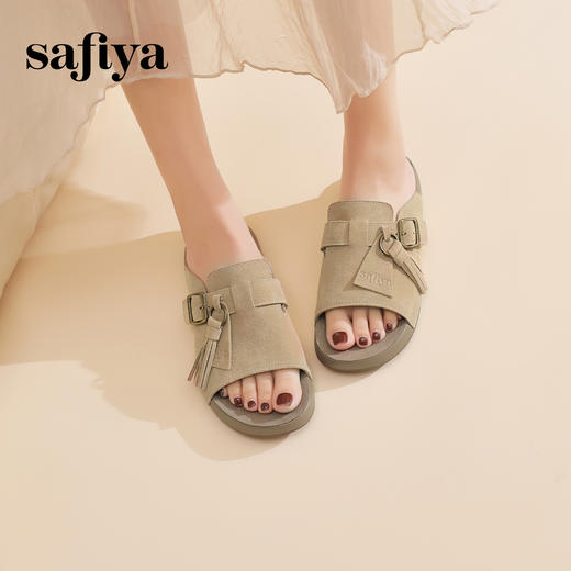 Safiya/索菲娅2025百搭一脚蹬流苏休闲懒人勃肯鱼嘴拖鞋SFD2110224 商品图5