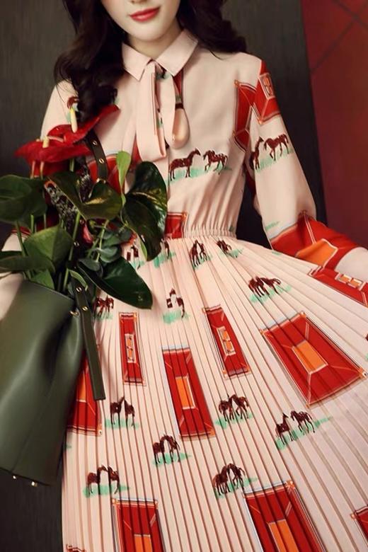 Le Malene 法式小马印花收腰显瘦百褶连衣裙 15450 商品图3