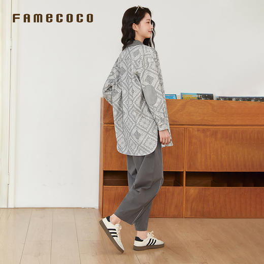 Famecoco文艺范简约立体明线棉质休闲宽松显瘦直筒裤春秋款FAB6GA014 商品图4