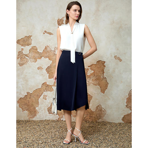 EITIE爱特爱飘带气质通勤直筒显瘦白色无袖衬衫上衣夏季新款8213927 商品图1