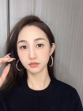 赛家 新款金色凯旋门满钻银色圆圈耳环