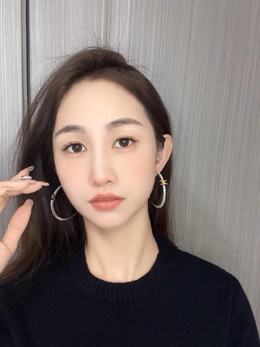 赛家 新款金色凯旋门满钻银色圆圈耳环 商品图0