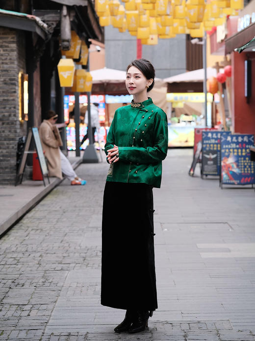 东方境X郭培| 刺绣提花新中式上衣-祖母绿 商品图6