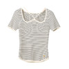 VIMAGE纬漫纪别致百搭系带修身条纹休闲短袖上衣女2025夏季新款V2301906 商品缩略图6