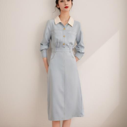 雀说腰带POLO领连衣裙新款气质修身撞色衬衫AL5019 商品图2