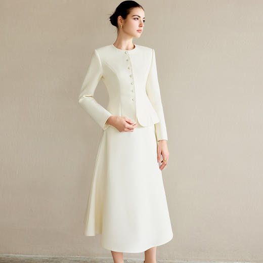 IWY/米白色职业装气质女神范套装女高端细闪银丝圆领西装正装伞裙两件套C2103-M+S2112 商品图2