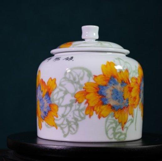 釉下五彩倾阳丹心盖罐 商品图0