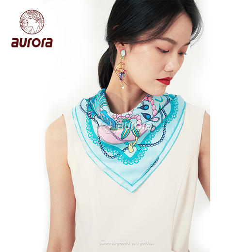 100%桑蚕丝！奥罗拉手工台版印小方巾53X53cm丝巾礼盒装 商品图0