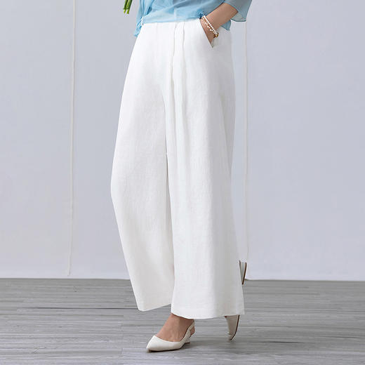 【林栖设计小店】（现货）亚麻阔腿裤复古气质简约百搭宽松显瘦2025春夏新品长裤女1952010 商品图5