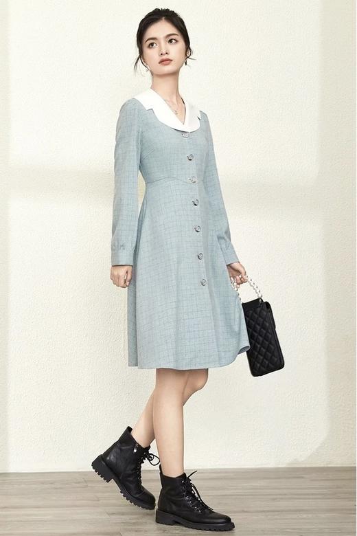 熙然 早春气质翻领单排扣连衣裙 15665 商品图4