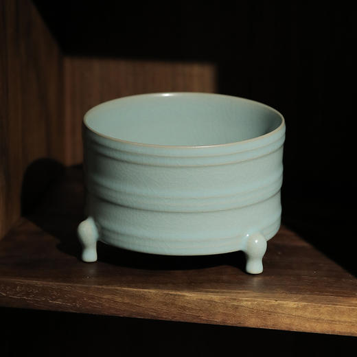 汝山明仿古釉支钉烧弦纹尊大师手作仿古摆件 商品图2