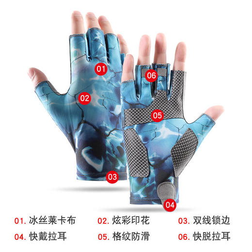 男士户外运动透气凉爽冰丝手套防晒露指高弹防滑钓鱼半指手套 商品图1