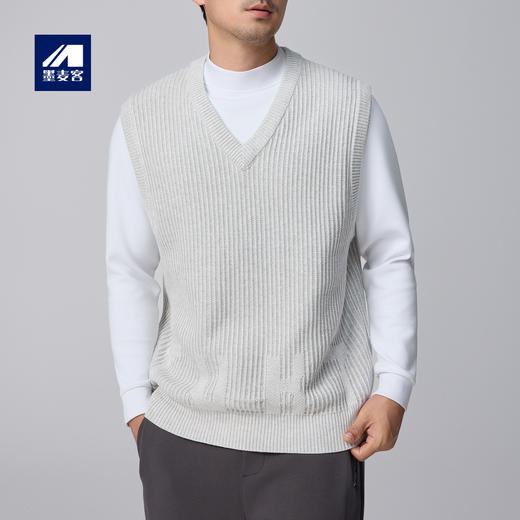 墨麦客男装纯色V领针织背心男2024秋冬新款提花肌理男士毛衣21820 商品图0