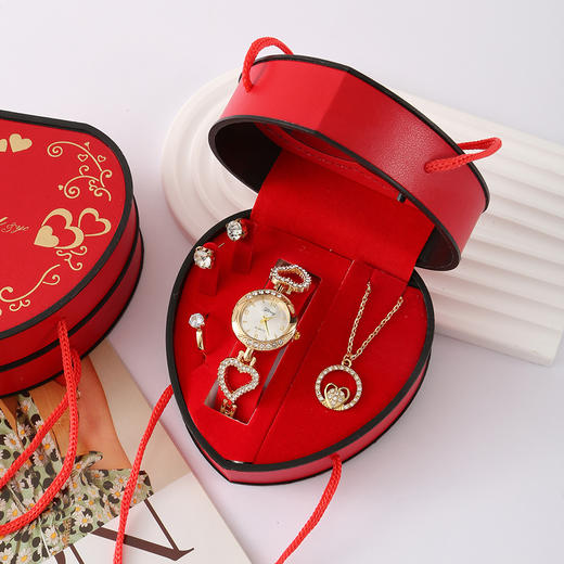 【三八女神节好礼】母亲节手表爱心礼品套装女神节三八妇女节耳钉戒指金色金属礼盒。 商品图6