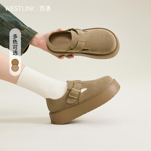 西遇勃肯女鞋新款早春百搭一脚蹬全包休闲复古单鞋增高厚底鞋V0047625 商品图0