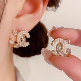 雀说 双C耳环小香风耳钉20925银针高级感轻奢气质名媛耳饰女5ZF-0807