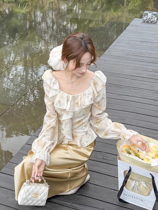 张心子【私有浪漫】春夏防晒气质天丝碎花一字肩上衣 U2502015 商品图5