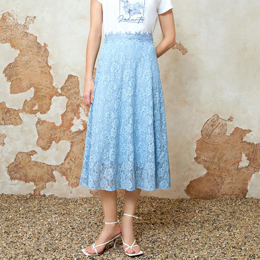 EITIE爱特爱2025夏季新款精致蕾丝a字高腰显瘦百搭通勤半身裙8206905 商品图3