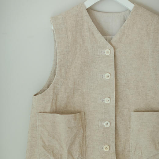 黄阿福｜原色亚麻棉灯芯绒宽松马甲 商品图1