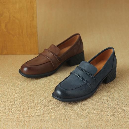 【预售5天】擦色羊皮简约深口单鞋，一脚蹬乐福鞋休闲复古风小皮鞋DTN&B1053-3 商品图3