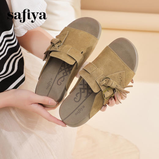 Safiya/索菲娅2025百搭一脚蹬流苏休闲懒人勃肯鱼嘴拖鞋SFD2110224 商品图9