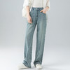丁摩 浅蓝色复古阔腿牛仔裤女春季新款高腰显瘦窄版直筒拖地裤5ZF-22406 商品缩略图0