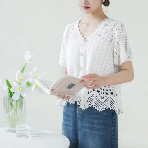 苏苏姐家夭桃清新V领上衣手工DIY编织钩针棉麻衣服毛线团材料包 商品图2