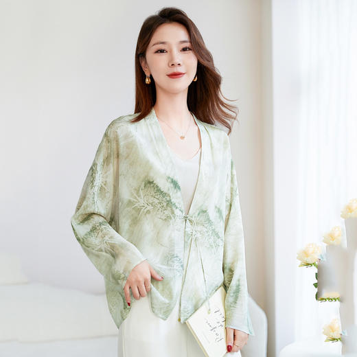 丁摩真丝衬衫女长袖衬衣新款气质休闲宽松显瘦古风印花桑蚕丝上衣AL12599600 商品图0