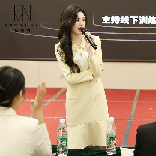 IWY/气质轻奢黄色西装连衣裙女士高级感主持上镜韩版职业裙套装Q1218 商品图0