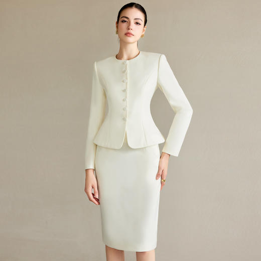 IWY/米白色亮丝西装套裙职业西装套装女正装高级感白色西服气质名媛范职业装套裙工作服CS2103-M 商品图1