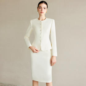 IWY/米白色亮丝西装套裙职业西装套装女正装高级感白色西服气质名媛范职业装套裙工作服CS2103-M