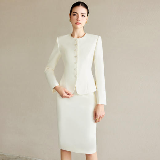 IWY/米白色亮丝西装套裙职业西装套装女正装高级感白色西服气质名媛范职业装套裙工作服CS2103-M 商品图0