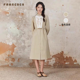 Famecoco原创文艺范胸前刺绣高腰花边设计感连衣裙春款FAB6FA025